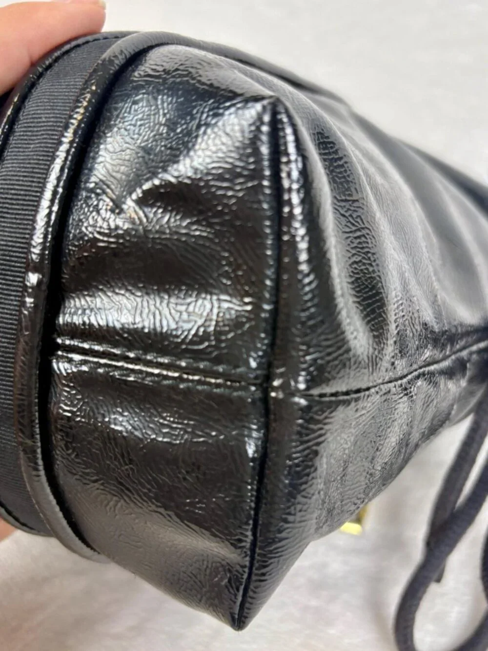 Coach Y2K Poppy Daisy Liquid Gloss Tote in Black Patent Leather with Scarf